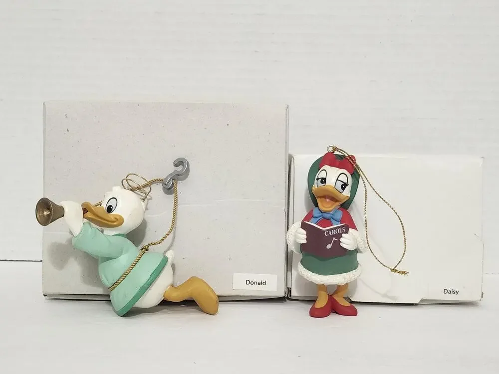 Vintage Disney Donald & Daisy Duck Christmas Ornament Pair Boxed Tree Set